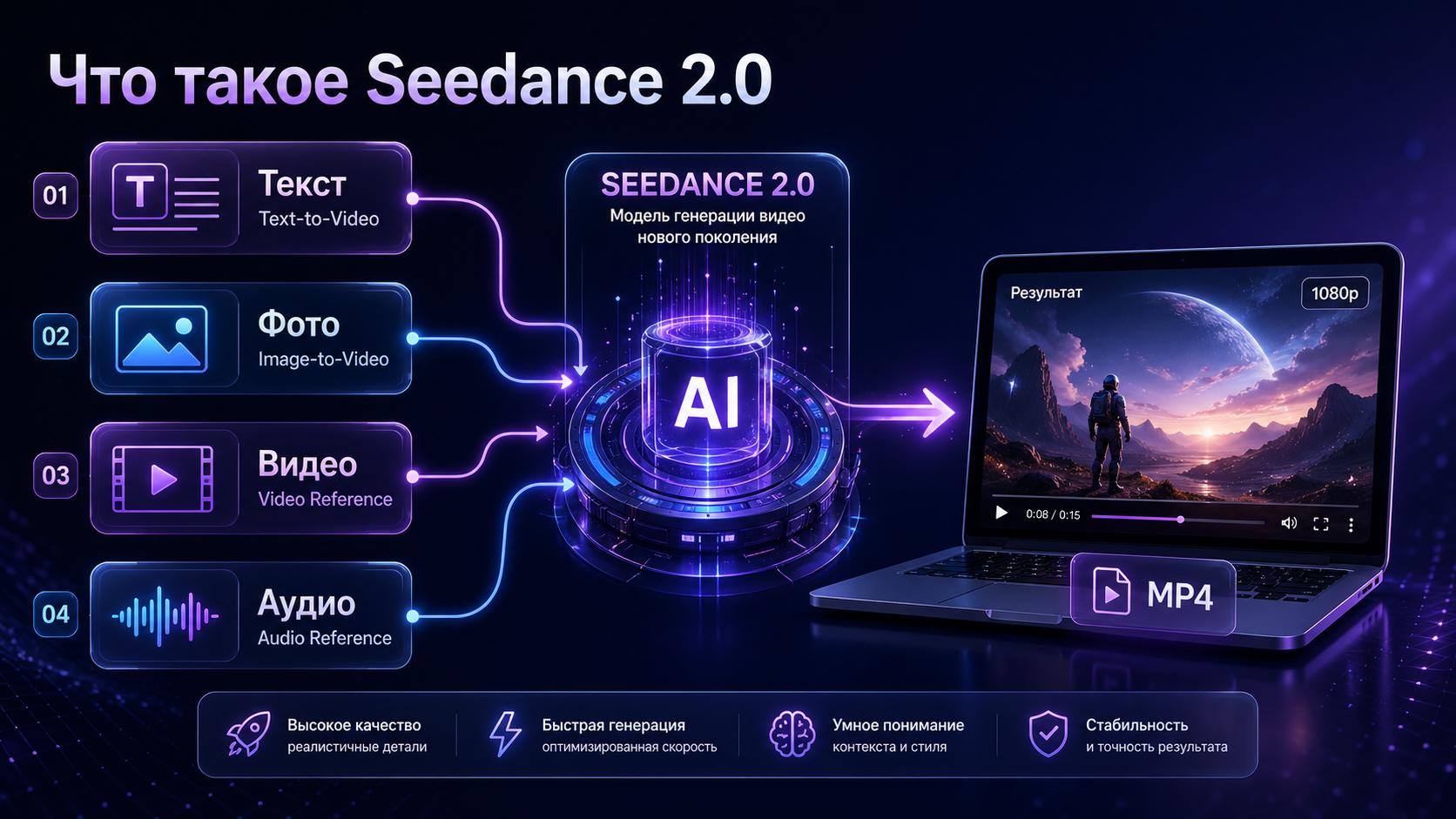 Что такое Seedance 2.0: текст, фото, видео и аудио на входе — готовое видео на выходе